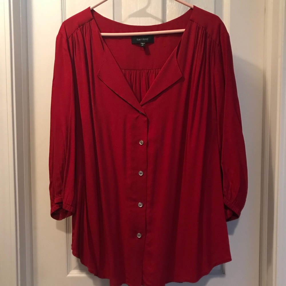 Karen Kane red blouse